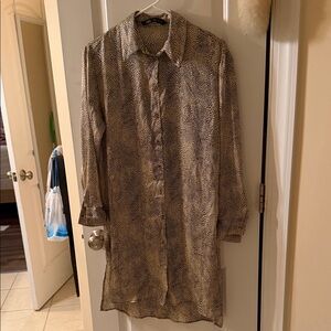 Zara Beige and Black Patterned Shirt Dress